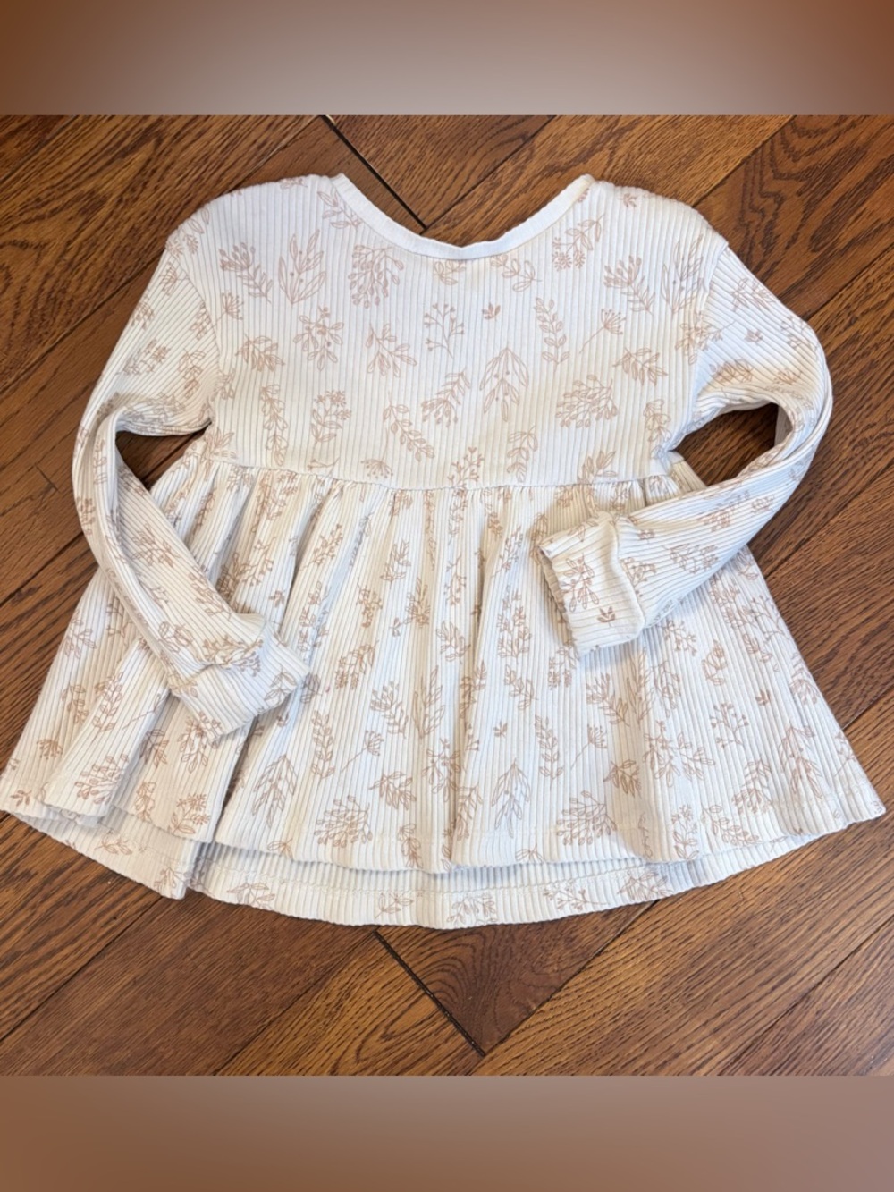 Easy Peasy Organic Cotton blend Girls' 2T Ivory Floral Peplum Long-Sleeve Top